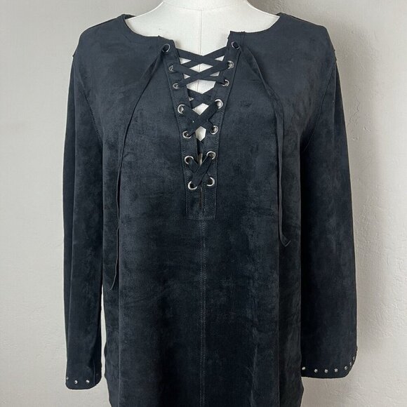 Velvet by Graham & Spencer Black Faux Suede Western Raleigh Shift Dress Small - Picture 3 of 13